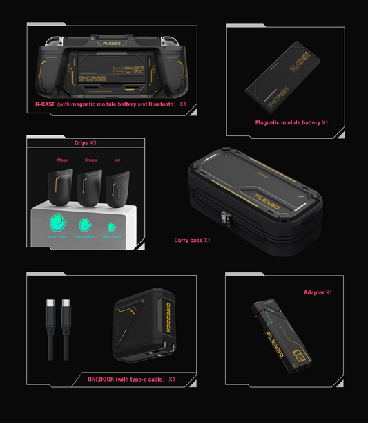 All accessories contained in the black family pack for Nintendo Switch OLED model