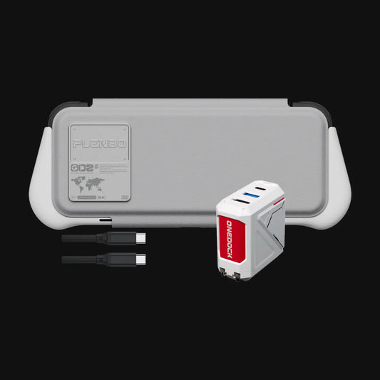 gripshield protective case along with USB-C cable and Switch charger and dock station