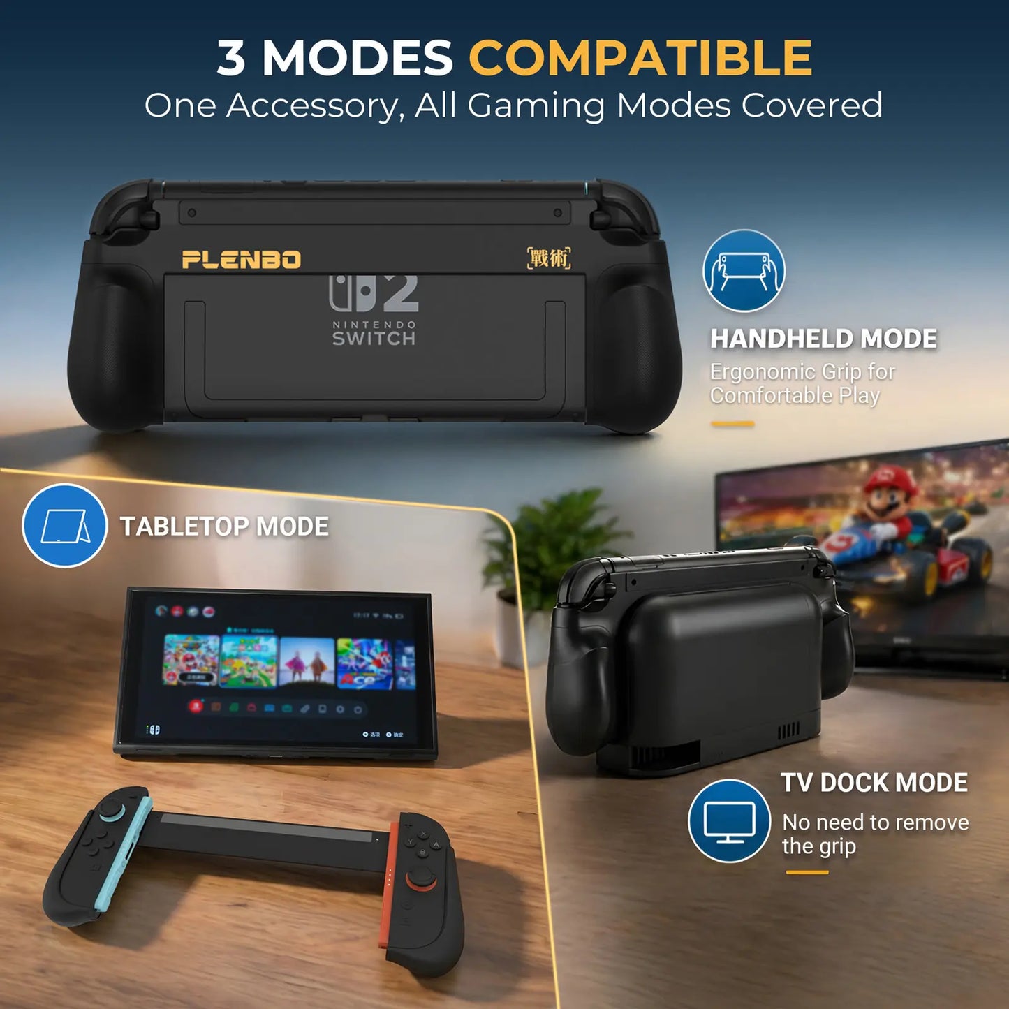 foldex grip case supports handheld tabletop and tv dock modes